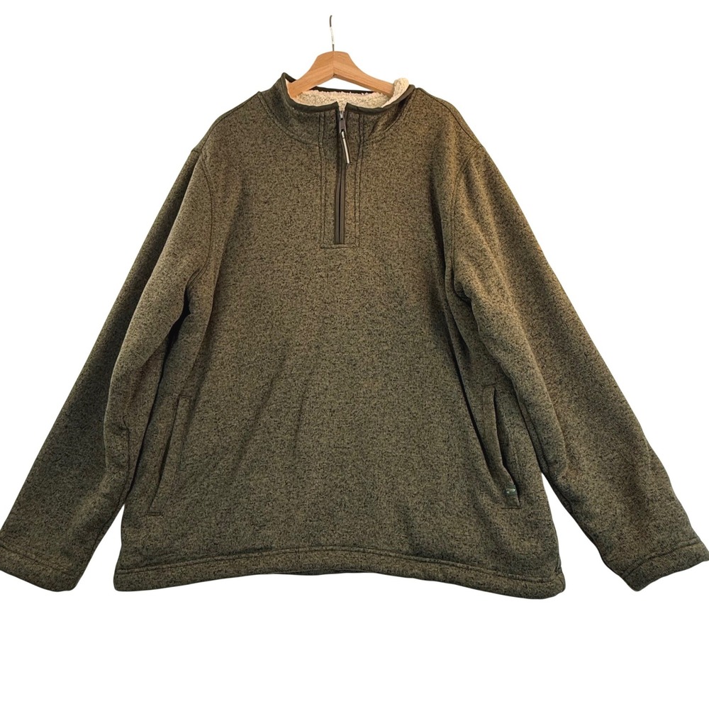 Orvis Quarter Zip Pullover XXL Dark Green Sherpa Lined Long Sleeve Knit Sweater